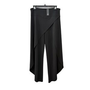by JJ Womens Wrap Flood Pants L Wide Leg Flowy Jersey Stretch Minimalist Chic